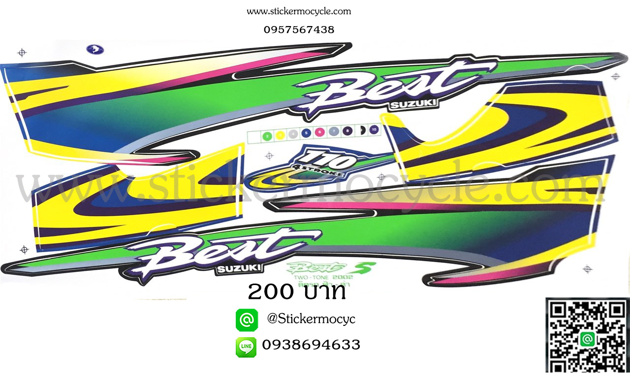 Sticker Suzuki Best ปี2002 รุ่น 3 ติดรถสีฟ้า ดำ (เคลือบเงาแท้) สติ๊กเกอร์ติดรถมอเตอร์ไซค์ ซูซูกิ เบส 110