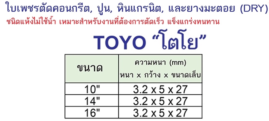 TOYO ใบเพชรตัดคอนกรีต รุ่น ขนาด 16"