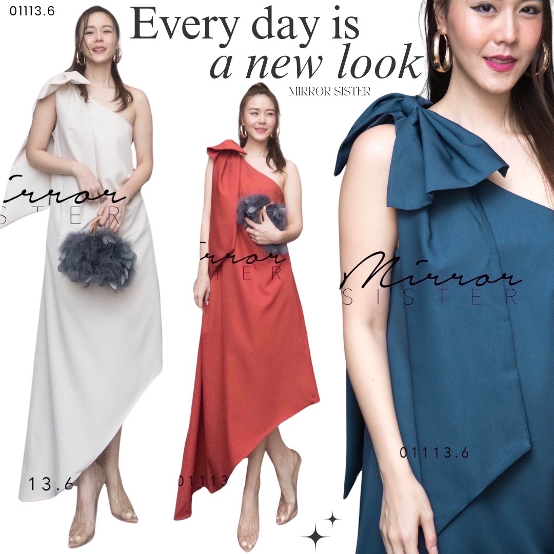 MiRRoRSiSTER’s Rutkisy One Shoulder With Bow Dress•• เดรสทรงเก๋ ข้างนึงแขนกุดตกแต่งด้วยโบว์ สำเร็จ ข้างนึงเว้าไหล่เดียว แพทเทรินทรงหลวม ชายเฉียงทำให้รูปร่างดูเพรียว ใส่สบาย เนื้อผ้า เนื้อดี ใส่แล้วเสริมลุคให้ดูหรูหราสง่างาม เจิดจรัสทุกสี
