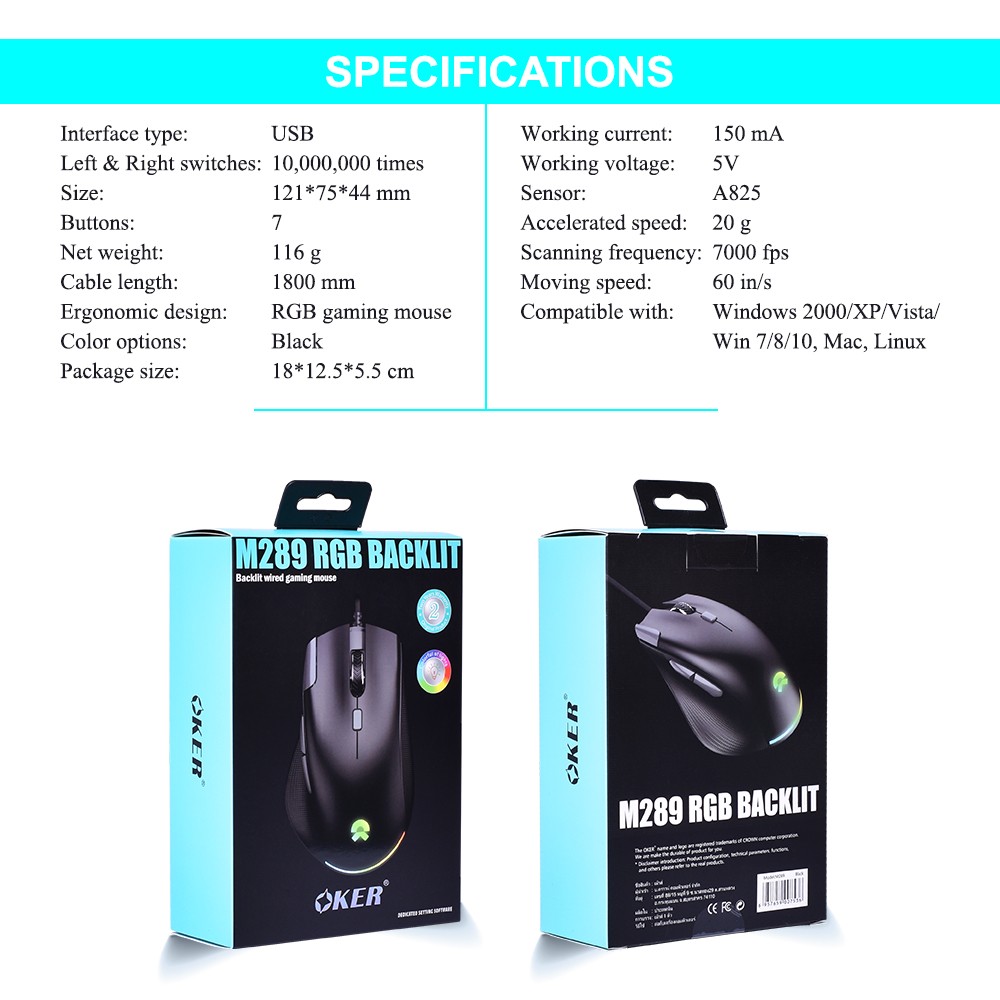 OKER M289 MOUSE MACRO USB 7200DPI ESPORTS RGB BACKLIT SKU-02951