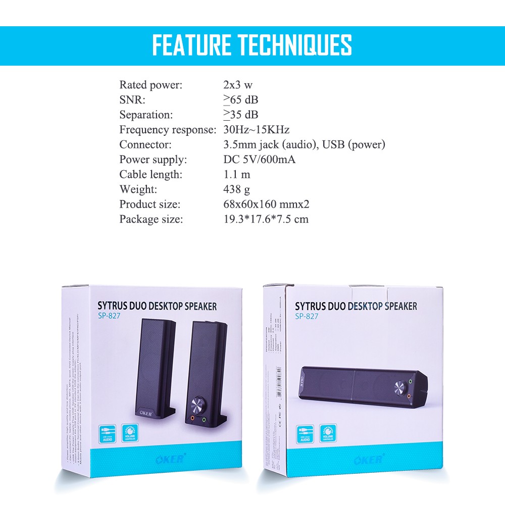 OKER SP-827 black OKER Speaker2*3W RMS. SP-OK-20-827BK