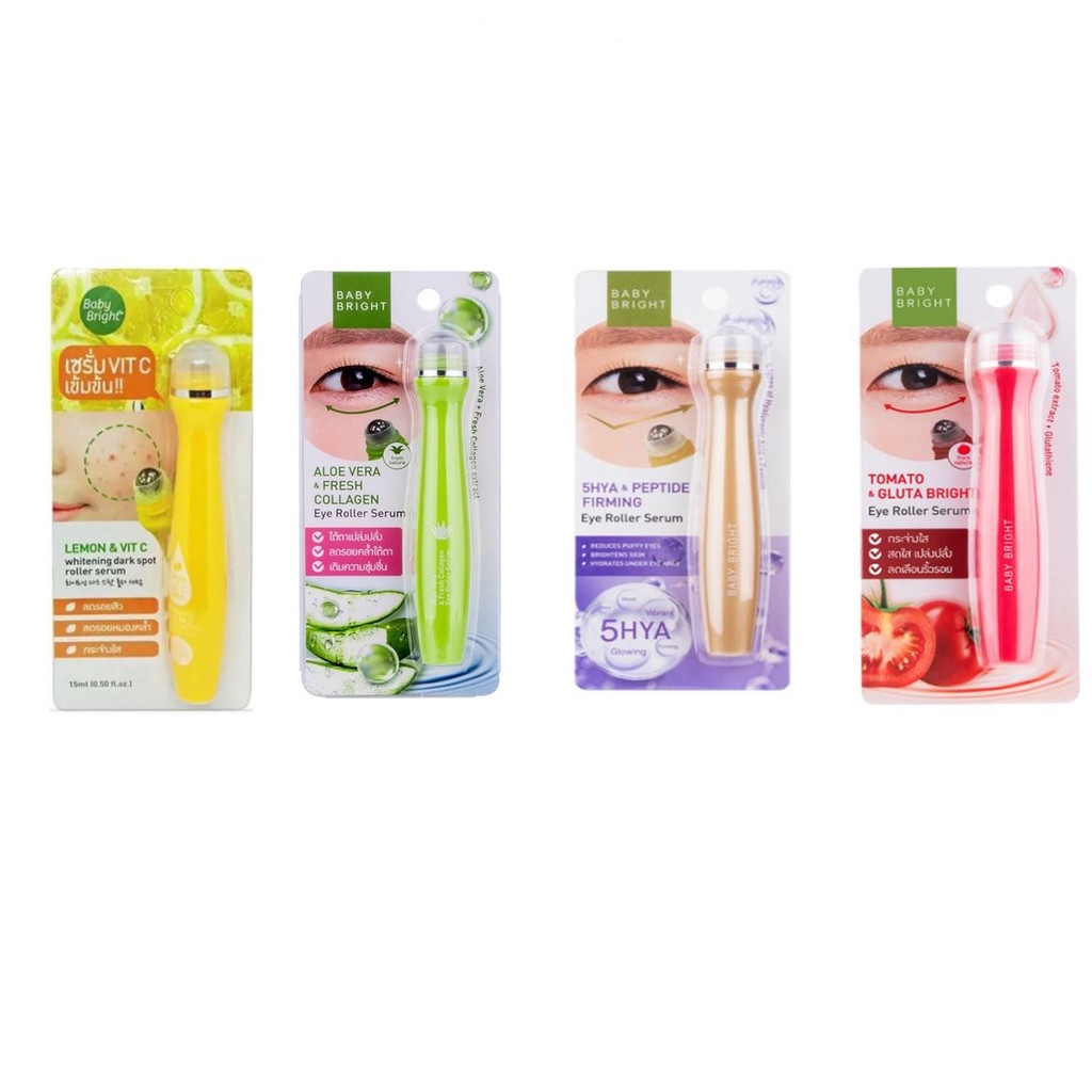 Baby Bright Eye Roller Serum 15 g 4สูตร Aloe Vera / Lemon / Tomato / Hya เบบี้ไบร์ท เซรั่มบำรุงรอบดวงตา แบบลูกกลิ้ง
