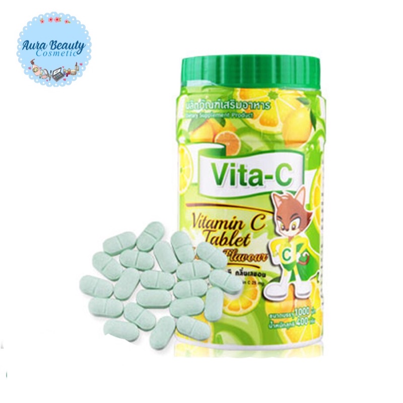 Vita C Vitamin C ไวต้า ซี วิตามินซี 25g 1,000 เม็ด 5 รส ส้ม / มะนาว / สัปปะรด / สตรอเบอร์รี่/ องุ่น