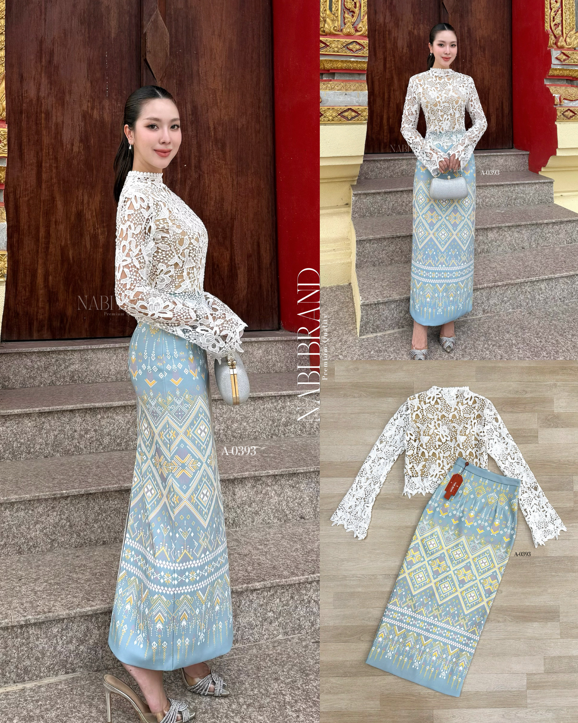 Label :: #NABIBRAND Code :: A-0393 Detail :: ชุดเซทชุดไทย คอลใหม่ อย่างหรูดูดี เสื้อลูกไม้แขนยาวสีขาวอย่างดี และกระโปรงผ้าพิมพ์ลายยอย่างสวย แบบผ่าหลังเล็กน้อย ดีไซส์เก๋ มีซับในและฟองน้ำอย่างดี งานซิบหลัง งานคุณภาพ คัดสรรมาให้ช้อปปิ้งแล้วนะคะ🥰 #NAB