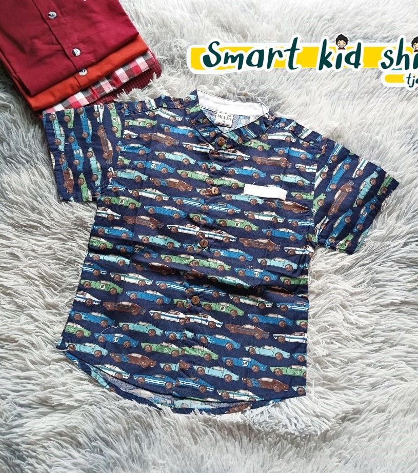 เสื้อเชิ้ตเด็ก แขนสั้น คอจีน ลายรถ 8เดือน-10ขวบ