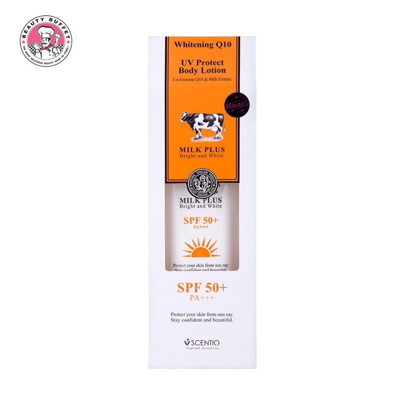 BEAUTY BUFFET SCENTIO MILK PLUS WHITENING Q10 UV PROTECT BODY LOTION SPF 50+ PA+++ 100 ml ครีมกันแดดน้ำนม ทาตัว