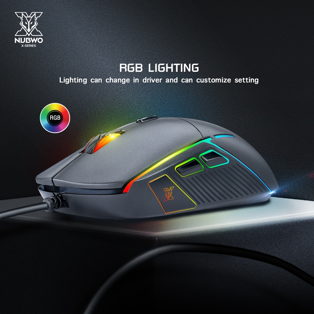 VISITOR X44 Nubwo Gaming Mouse ไฟ Spectrum Lightning/8000 DPI ปรับมาโครได้ MO-NW-OU-X44xx