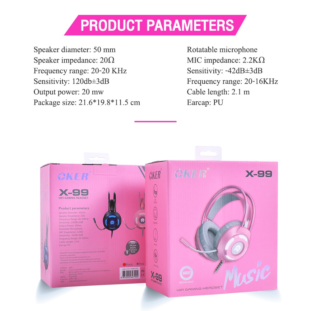 OKER X99 HI-FI STEREO HEADSET+MIC GAMING USB+3.5 (มีหูแมว) HP-HM-OK-X99BK