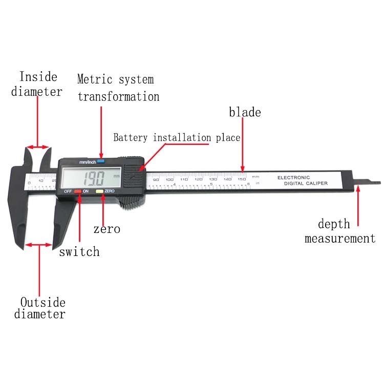 150mm Digital Vernier Caliper Gauge Carbon Fiber Micrometer 0.1mm