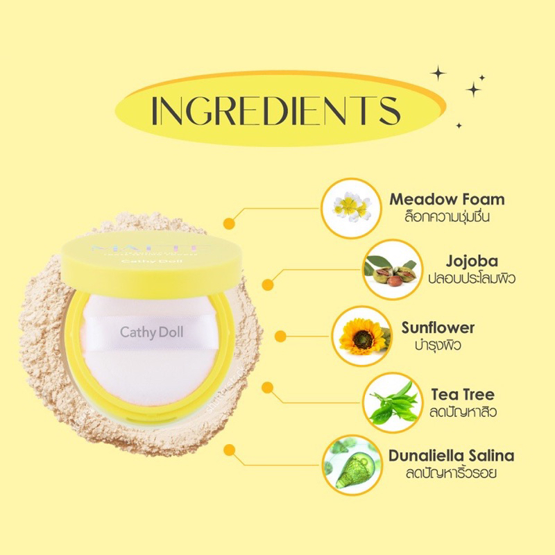 Cathy Doll แป้งฝุ่นลดมัน เบลอรูขุมขน TRANSLUCENT LOOSE SETTING POWDER 2 สูตร แมทท์เป๊ะ โกลว์ใส