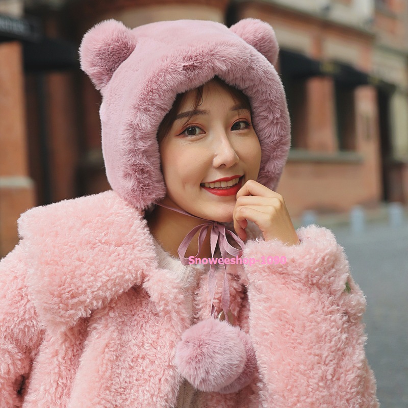 หมวกกันหนาวทรงตุ๊กตา ปิดหูฟรีไซส์พร้อมสายปรับขนาดได้ ซับในโพลีเอสเตอร์ใส่สบายกันหนาวเอาอยู่