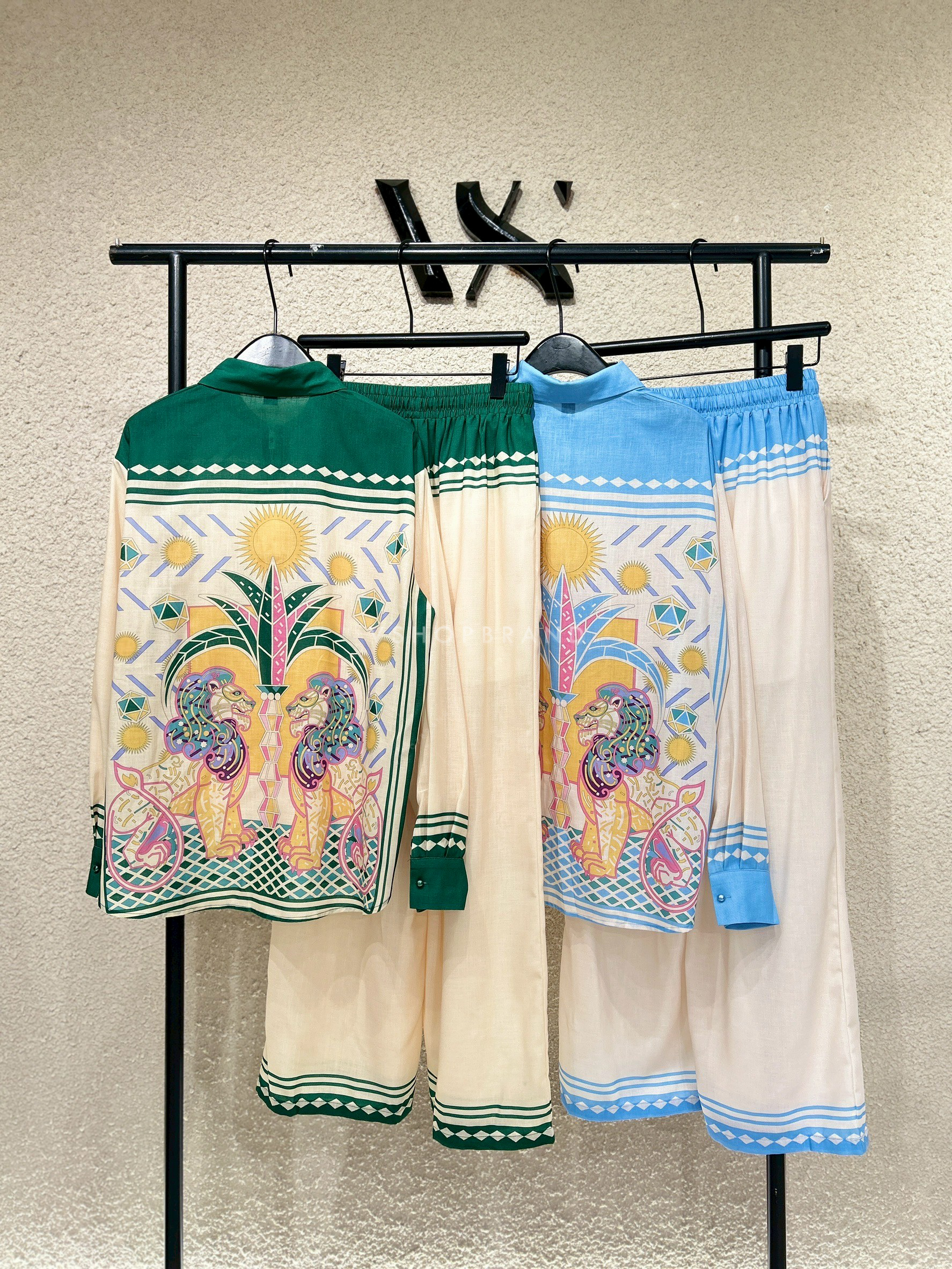 Set เชิ้ตแขนยาวทูโทนลายอียิปต์ + กางเกงขายาว