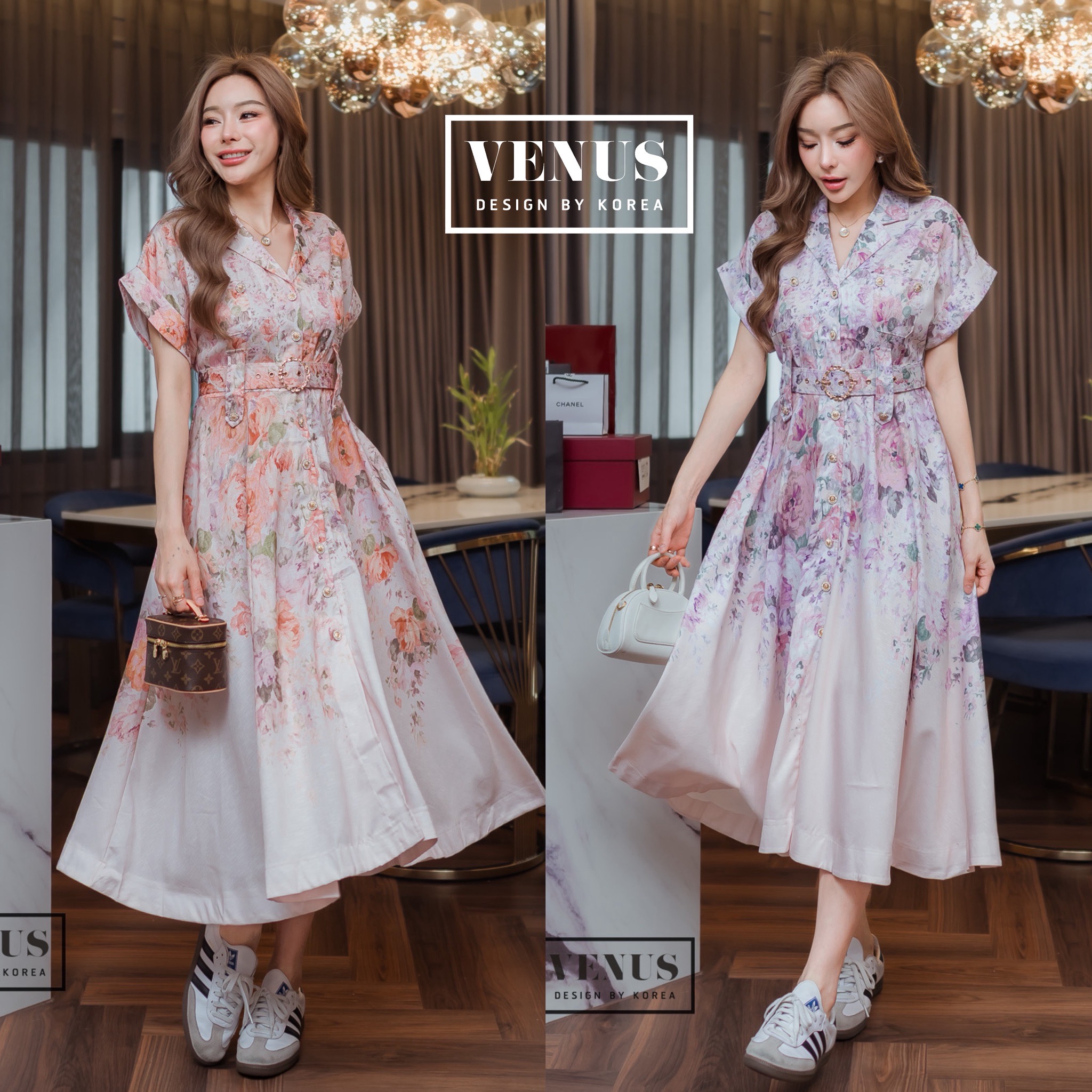 Zimmerman Dress เดรสพิมพ์ลายดอกไม้ คอปก งานมาพร้อมกับเข็มขัดเข้าชุดกันนะคะ งานสวยเป๊ะมากๆคะ แม๊ทกับรองเท้าผ้าใบก็สวยคะ