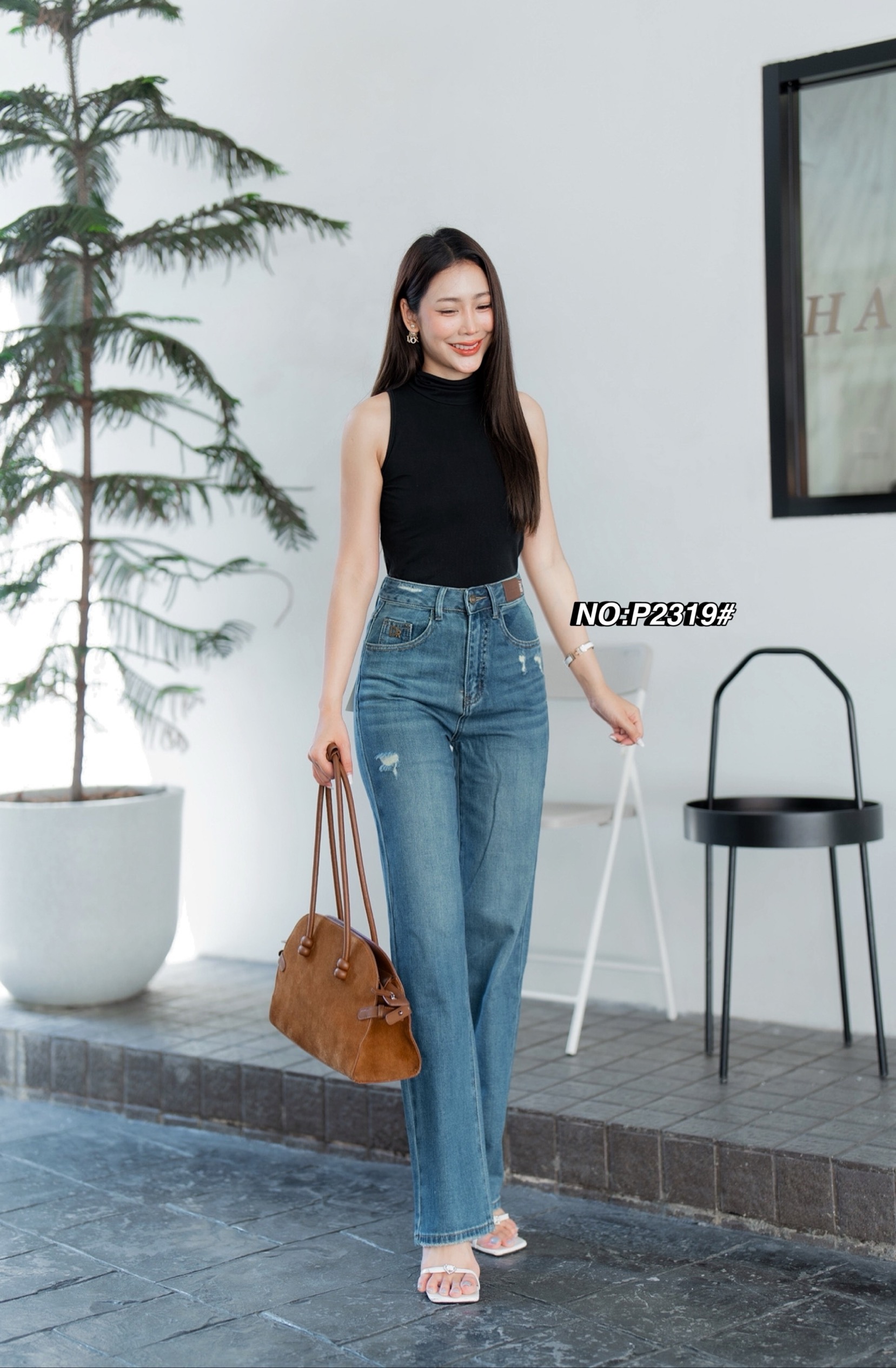 【Major Made.】รอบ4 No.RG2319#กางเกงยีนส์ (ผ้าไม่ยืดคะ) ส์ขากระบอก ทรงเอวสูงสไตล์เกาหลี🇰🇷