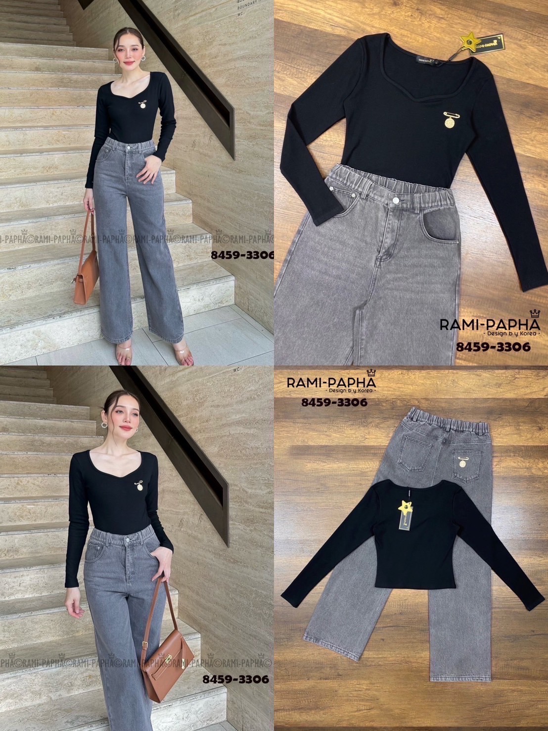 Label :: RAMI-PAPHA(รมิปภา) Detail :: เสื้อ+ขายาว+เข็มกลัด Set.3ชิ้น เสื้อแขนยาวสีดำ เนื้อผ้าร่องยืดหยุ่นอย่างดีสวมใส่สบาย +++ มากับ กางเกงยีนส์ฟอกสีสวยมากก มีกระเป๋าใช้งานได้จริง