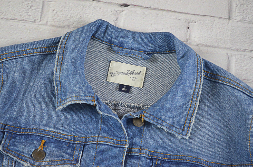 Universal Thread อกจริง38' (S) เสื้อแจ็คเก็ตยีนส์ เสื้อยีนส์แขนยาวหญิงชาย ผ้ายีนส์ยืด ไม่แข็งใส่สบาย มีกระเป๋าข้างนอกและใน ใส่คลุมกันแดด
