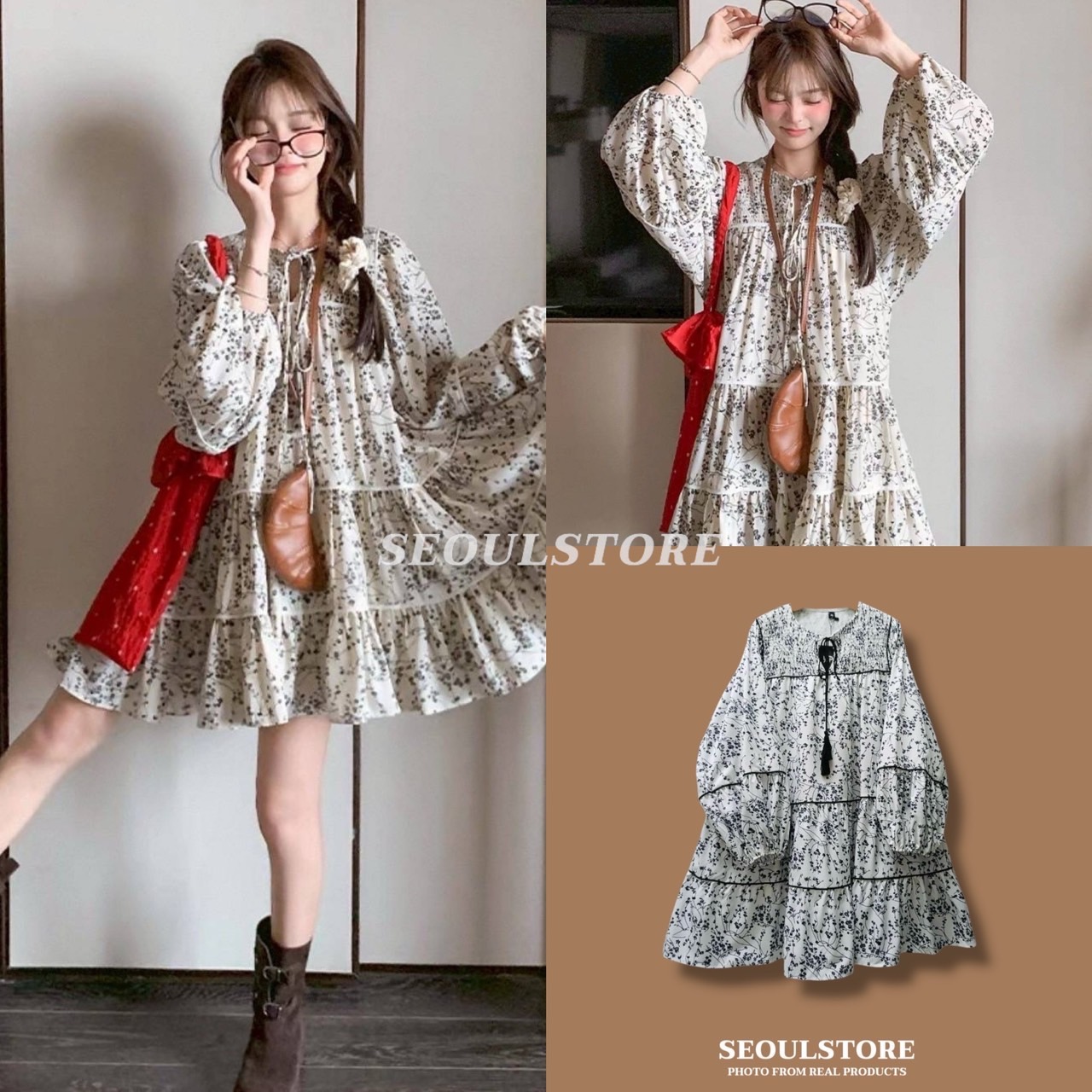 เดรสสั้นลายดอกเล็กๆ สีโทนสวยละมุนสไตส์โบฮีเมี่ยน แทบจะไม่ต้องรีด ลื่นพริ้ว ไม่หนาและไม่บางเกินไป ทรงสวย สวมใส่สบายๆ ทรงปล่อยๆ รุ่นนี้สุดปังขายดีตลอดกาล มีซับในให้อย่างดี