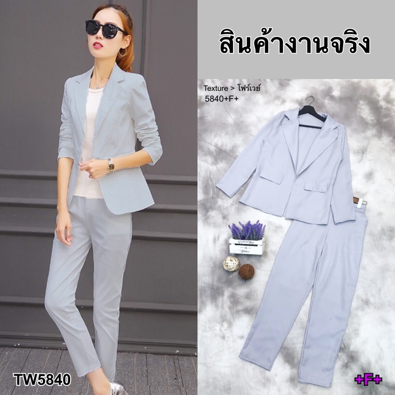 ชุดเสื้อสูทกางเกงขายาวชุดทำงานสาวออฟฟิศ-สีเทา