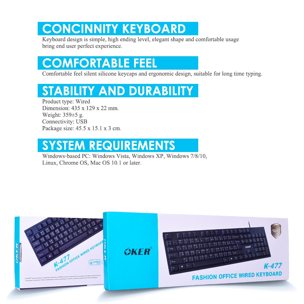 K-477 OKER FASHION OFFICE WIRED KEYBOARD USB KB-UB-OK-KB477