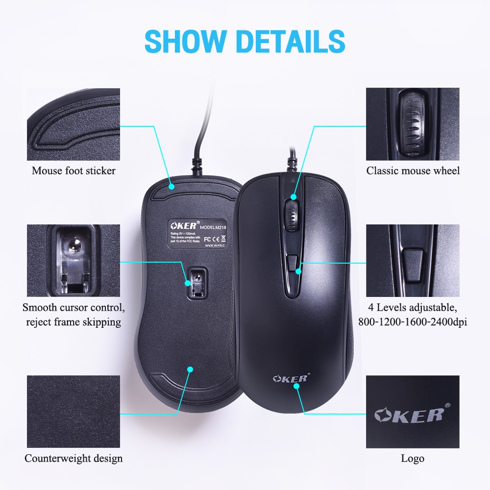 M218 OKER MOUSE USB LED 2400DPI MO-OK-OU-218BK