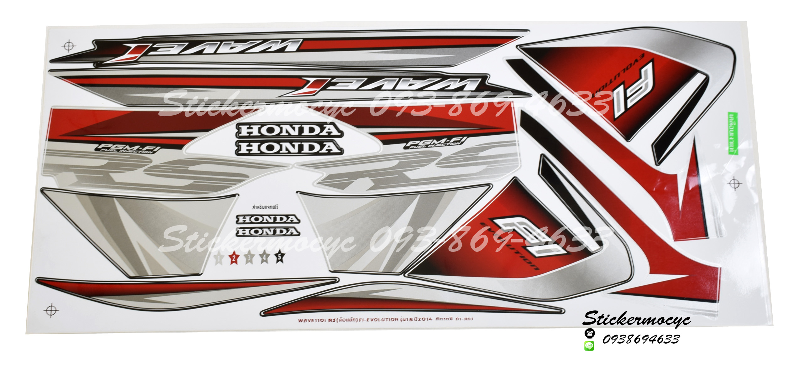 Sticker HONDA Wave 110i ปี2014 รุ่น 18ติดรถสี ดำ แดง RS ล้อแม็ก Fi Evolution (เคลือบเงา) สติ๊กเกอร์ ติดรถมอเตอร์ไซค์ ฮอนด้า เวฟ