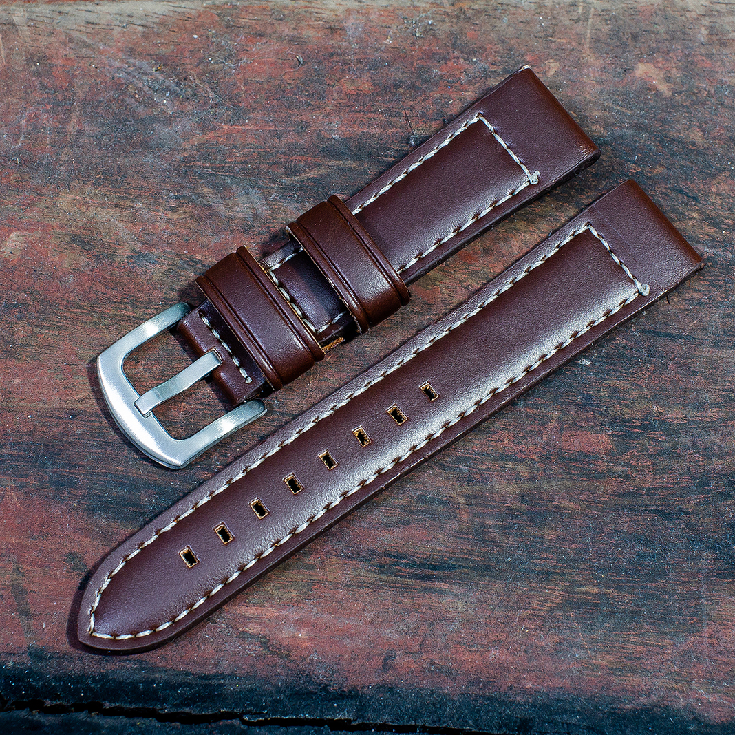 สายนาฬิกา สายนาฬิกาหนังวัว SET06 Leather Strap สีน้ำตาลเข้ม Dark Brown Leather Watch Strap 20,22 mm