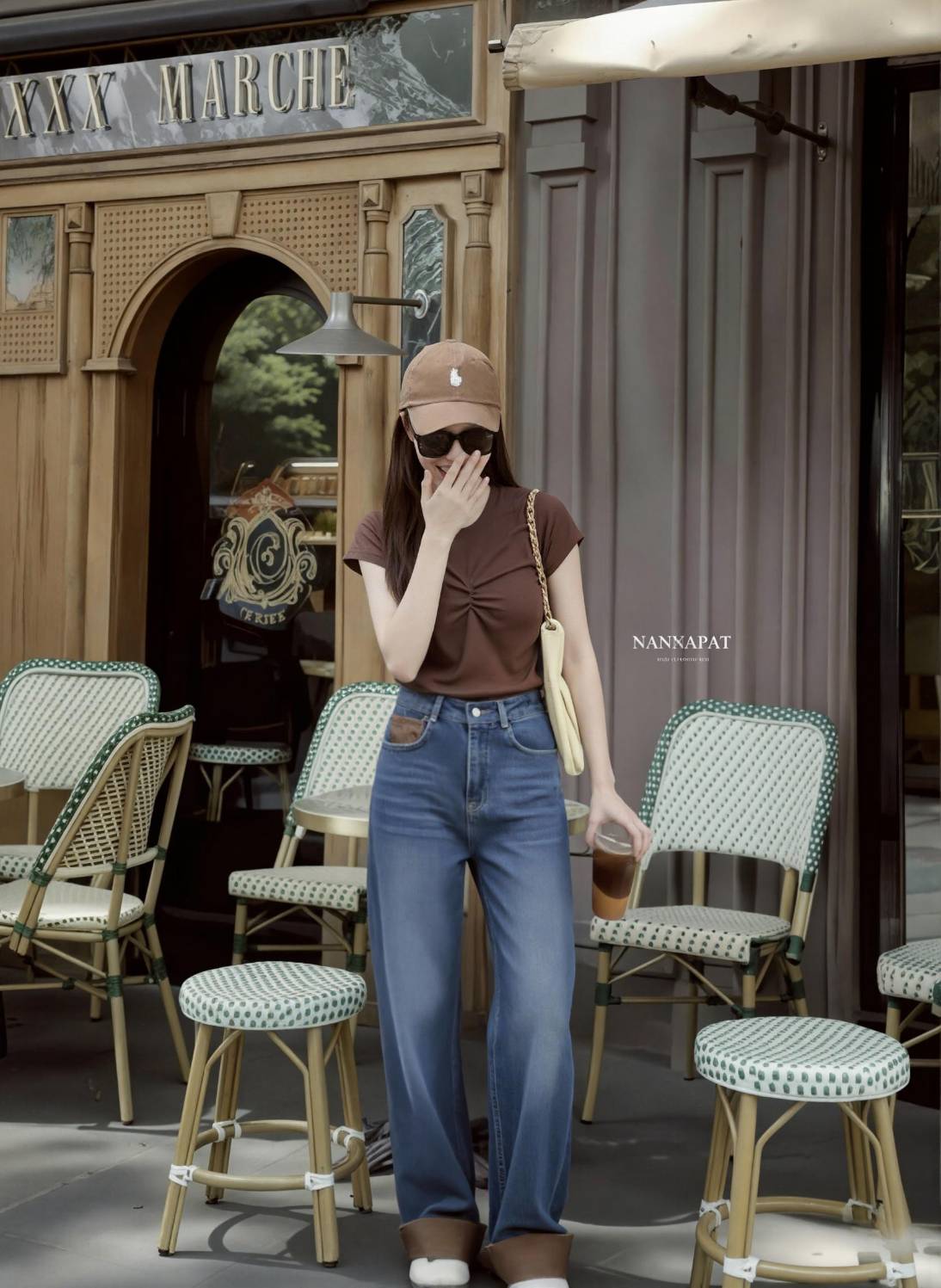 🎗 TAG :: NANNAPAT (NP) เซท 3 ชิ้น เสื้อผ้ายืดนุ่มมา + กับกางเกงยีนส์แท้ฟอก เอวสับ +หมวก