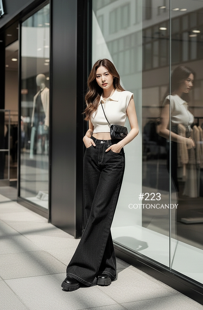 Tag#cottoncandy กางเกงยีนส์ ขากระบอกใหญ่เอวกลางไม่สูงมาก เนื้อยีนส์พรีเมี่ยมโทนสีเข้ม รุ่นนี้ผ้ายีนส์เกรดพิเศษ เกรดแบรนด์ เกรดห้างเท่านั้น ใส่สบายไม่อึดอัด แพทเทิลสวยเป๊ะ ใส่แมทง่ายสุดๆ โทนสีสวยคลาสสิค บอกเลย ทำถึงมากกก