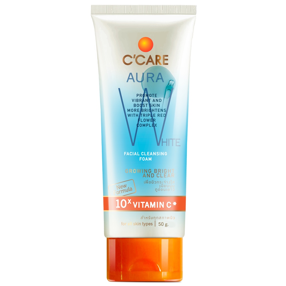 C'CARE Aura Facial Cleansing Foam โฟมล้างหน้า เพื่อผิวกระจ่างใส (50 กรัม) สูตร GLOWING BRIGHT AND CLEAR