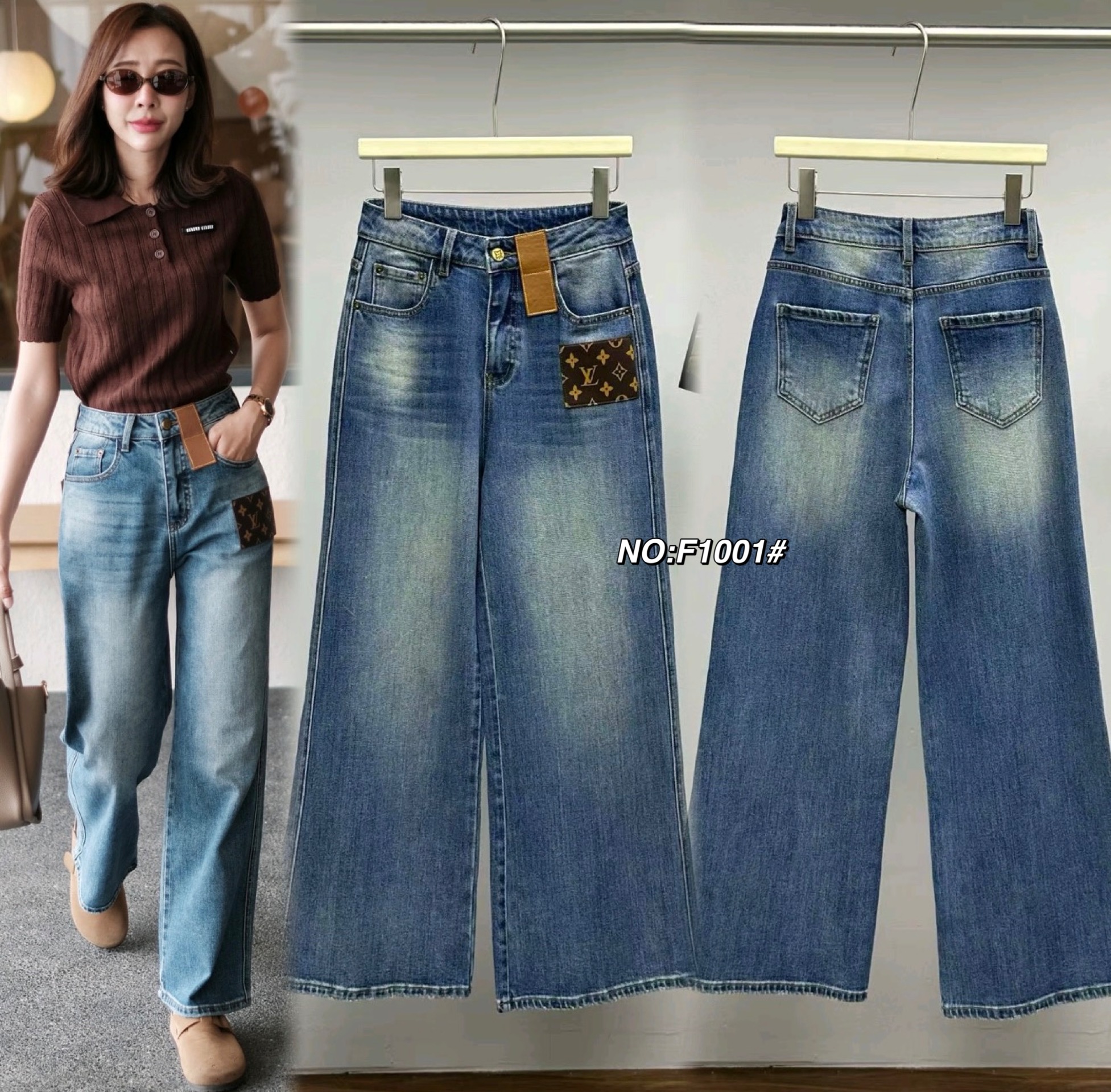 No.RGF1001# กางเกงยีนรุ่นนี้เป็นพิเศษ ขอกรี๊ดก่อนเลย (ผ้ายืดคะ)งานสวยจริงๆ ไม่ว่าเนื้อผ้า ทั้งสีและทรง สวยไปหมดเลยค่า ผ้านิ่มมากๆๆ กางเกงยีนส์ขากระบอก ทรงเอวสูงงงง ดีเทลเย็บป้ายหนังLVที่ตรงกระเป๋าหน้า ดูแพงสุดๆ สไตล์เก๋ๆ ใส่สบายสุดๆใส่แล้วดูเพรียวสูง