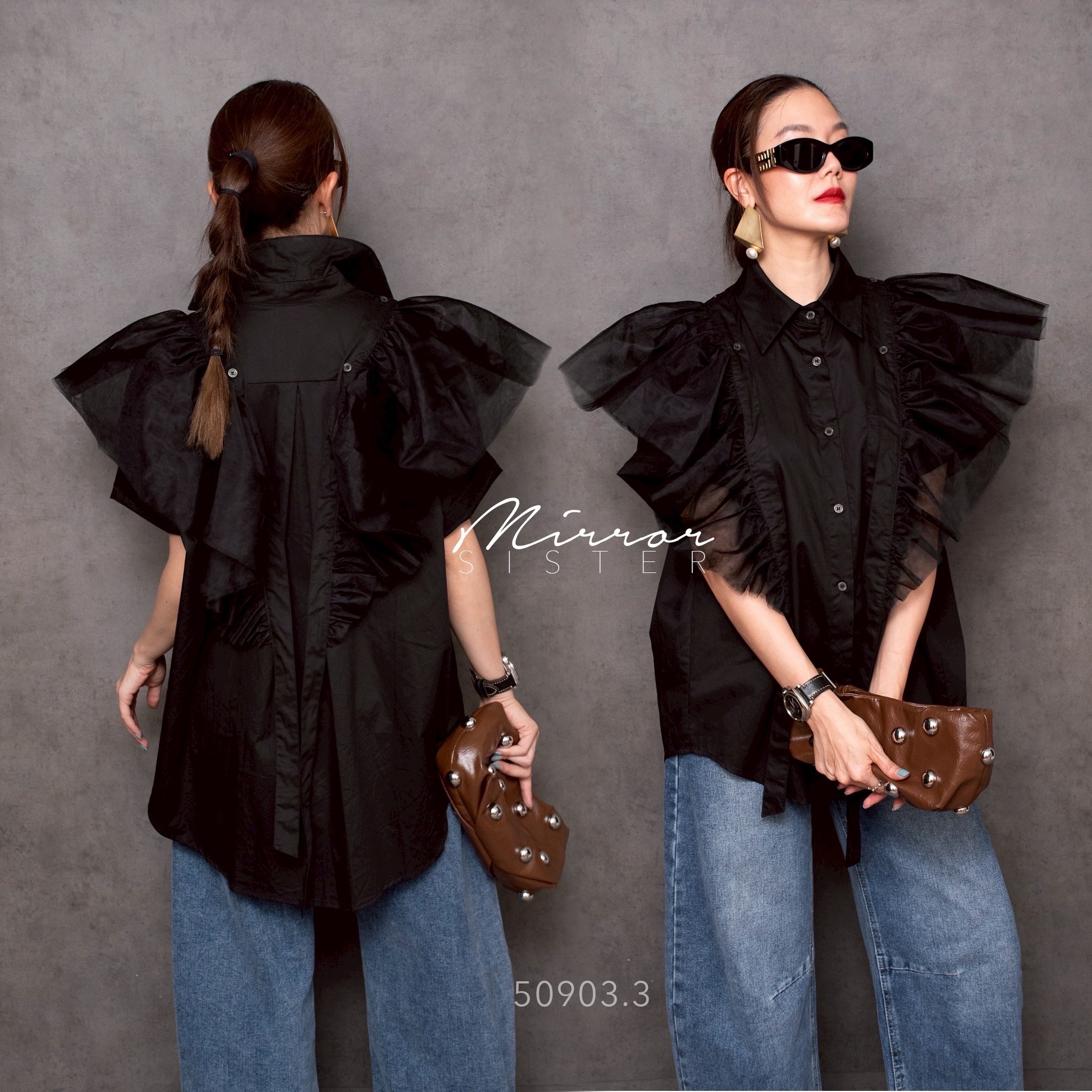 เสื้อเชิ้ตดีไซน์ใหม่ มาพร้อมอะไหล่แขนตาข่ายแบบ detachable ถอดออกได้ทั้ง2ด้าน จะใส่เรียบหรูหรือติดแขนให้ฟูจัดเต็มก็ได้ 2 ลุคในตัวเดียว คุ้มเกินราคา #mirrorsister #ถ่ายจากสินค้าจริง #งานป้ายMiRRoRsister #50903.3