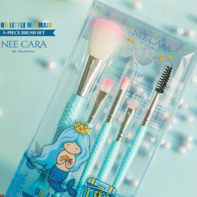 Nee Cara Our Little MerMair 5-Piece Brush Set #N688 แปรงแต่งหน้าเซ็ตชุดแปรงแต่งหน้า แพ็คเกจแปรงหางปลา 5 ชิ้น