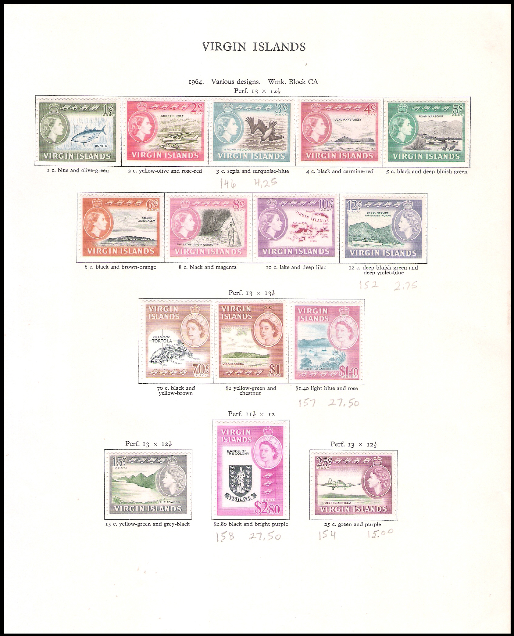 (5 SHEETS) 1962-1968 Virgin Island