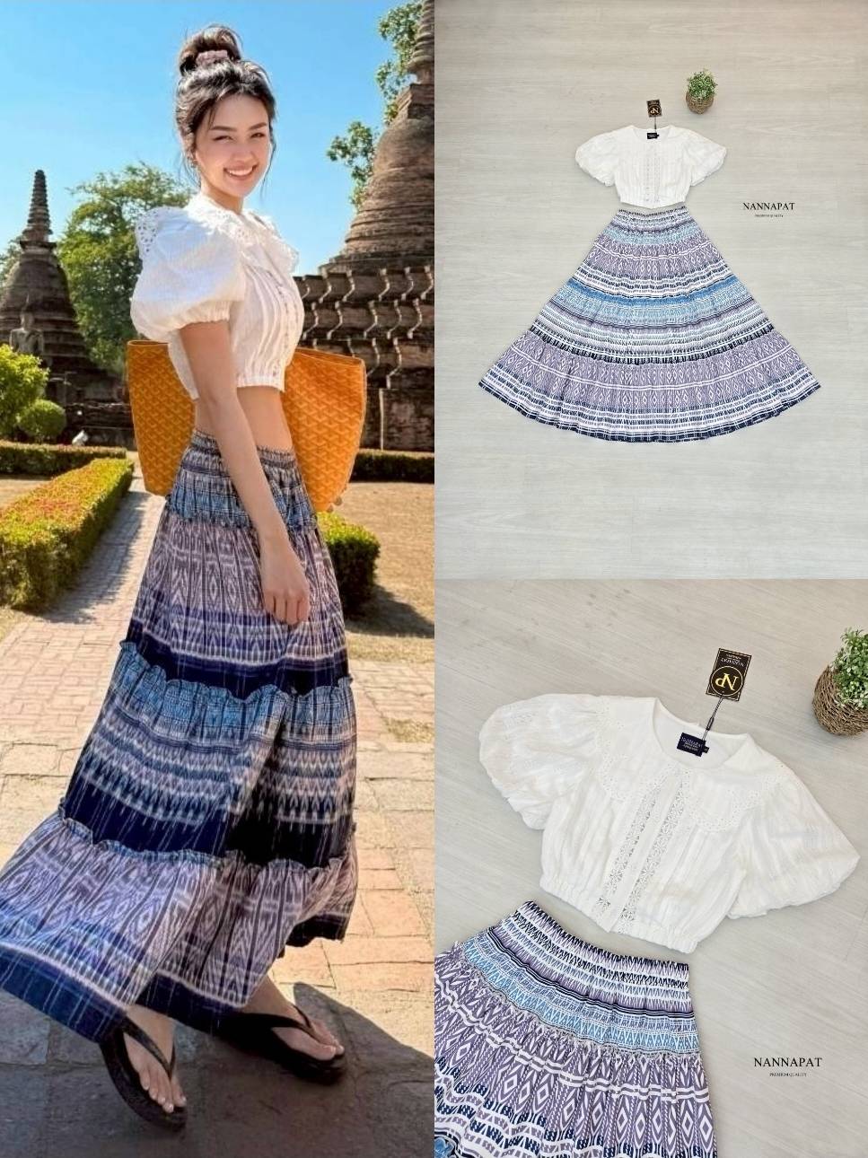 งานเซ็ท ผ้าลูกไม้นุ่มๆแขนพองๆ ดีอะ กระโปรงก็บานดีเวอร์ ไม่มีหวงผ้า ลายสวยเก๋ แม็ชกันลงตัว