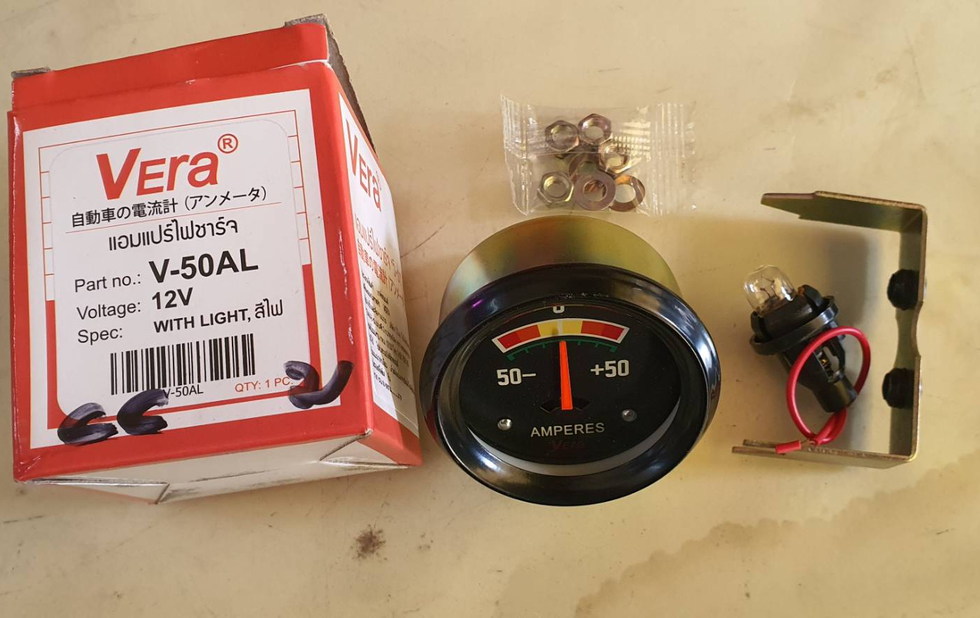 เกจ์วัดโวล์ทมีสีมีไฟ 12V 50 แอมป์ พร้อมอุปกรณ์ติดตั้ง ราคา@