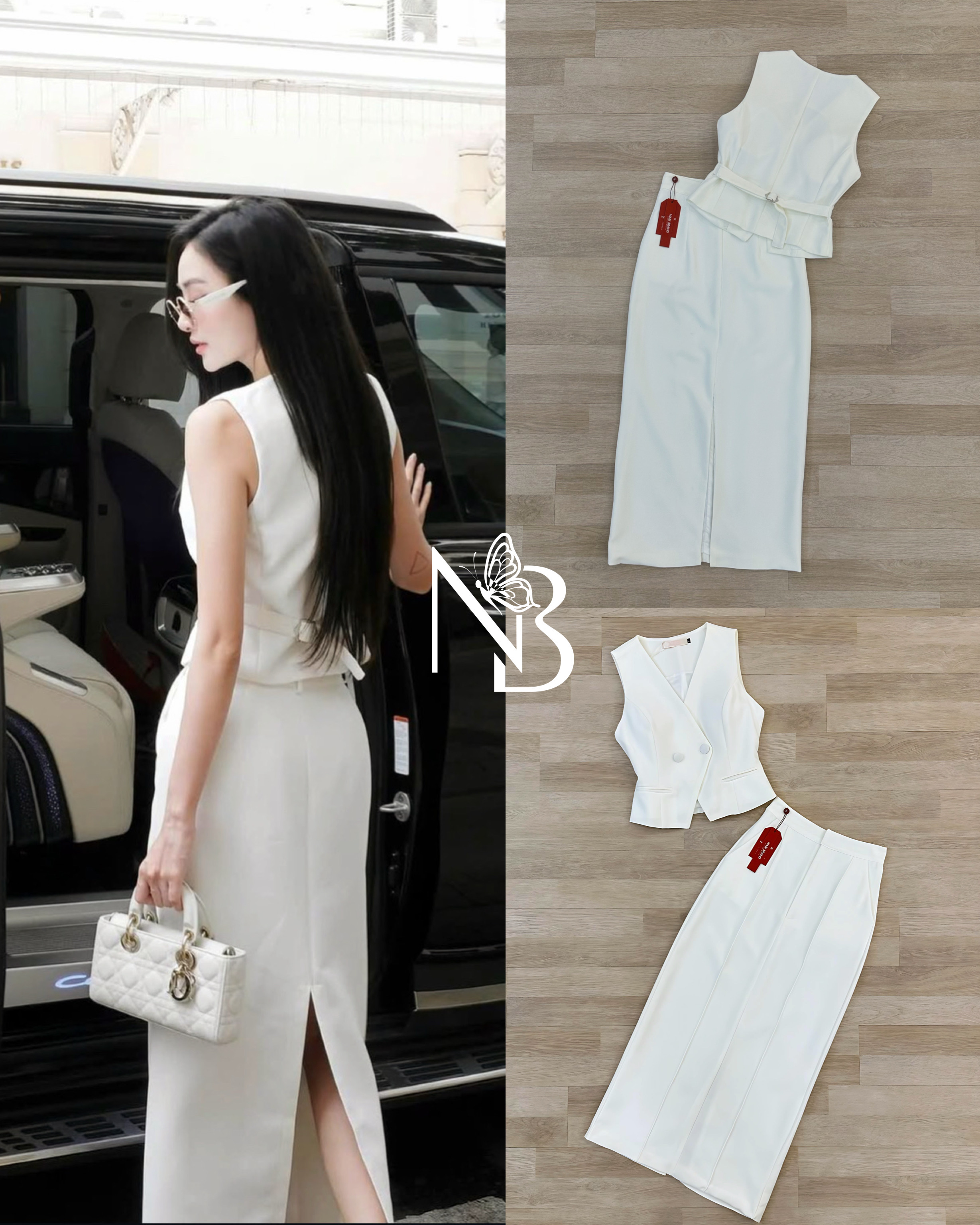 ชุดเซ็ตเสื้อแขนกุดคอV ดีไซน์สวยหรูด้านหน้าแต่งกระดุม มีสายปรับขนาดด้านหลัง มาคู่กระโปรงยาวเอวสูง ผ่าหลัง เย็บเกล็ด 2เส้นด้านหน้า ทำให้ดูหรู ไม่เชย งานมีซับ มีบราอย่างดี ที่สำคัญผ้าเกรด Premium อยู่ทรง สามารถใส่ออกงาน ใส่เดินห้าง ช้อปปิ้งได้แบบชิวๆ ลุคhi-c