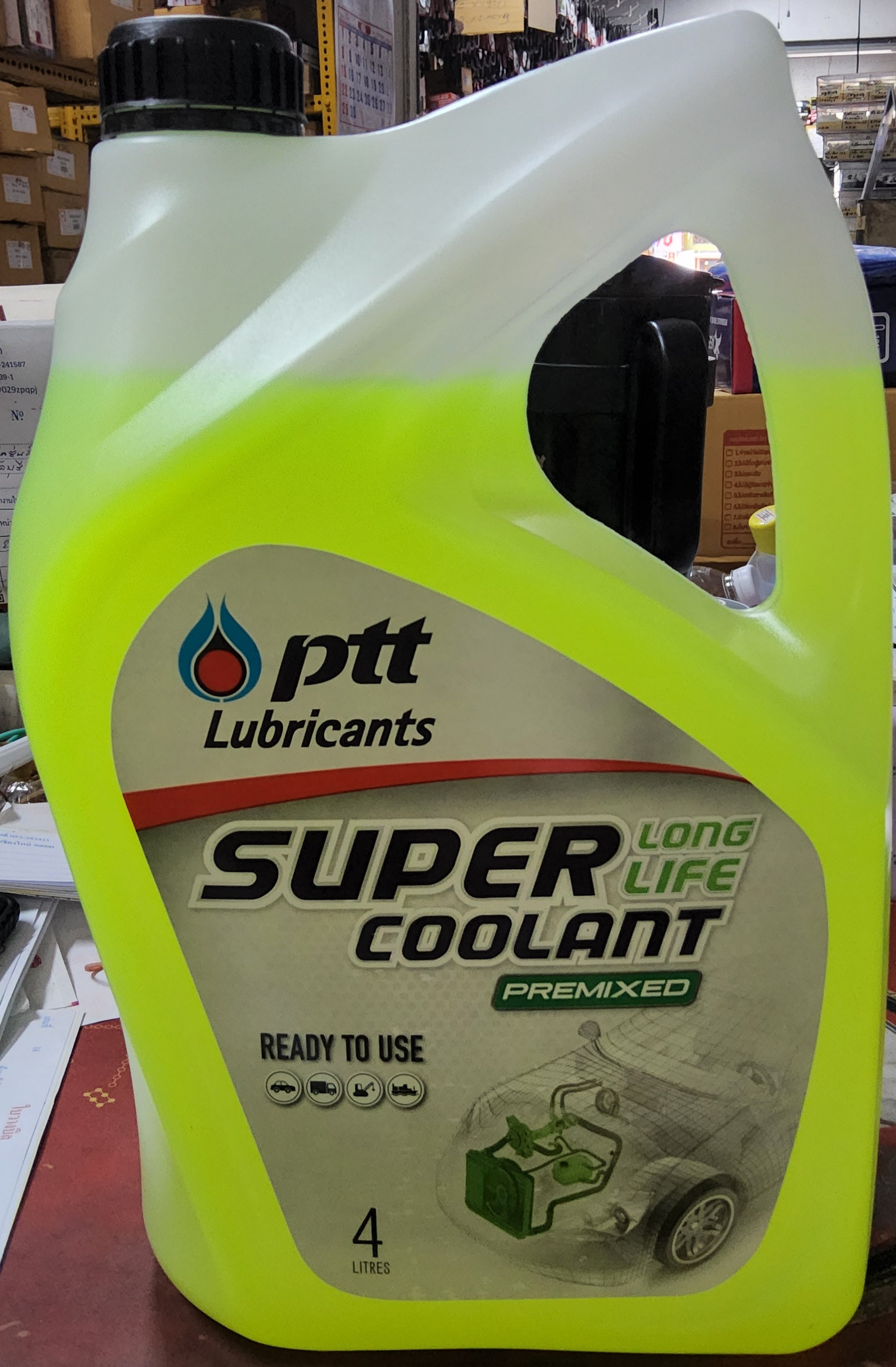 PTT น้ำยารักษาหม้อน้ำ ปตท Super Coolant สีเขียว สูตรผสมเสร็จ ( ไม่ต้องผสมน้ำเพิ่มแล้ว ) ขนาด 4 ลิตร ราคา แกลลอนละ