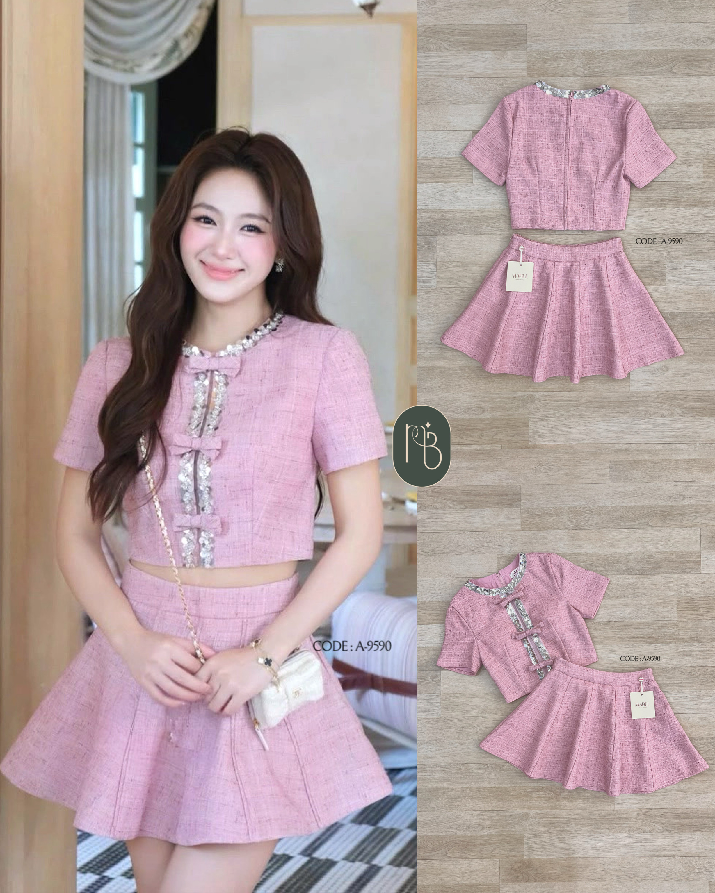 ชุดเซทสีชมพูน่ารัก เสื้อแขนสั้นผ้าทวิสแต่งอะไหล่ปักเลื่อม ซิบหลัง และเข็มกลัดโบว์ 3 ชิ้น พร้อมกระโปรงผ้าทวิส สีเดียวกัน เป็นซับในกางเกง งานซิบข้าง ชุดมีฟองน้ำ คุณภาพตัดเย็บเนี๊ยบทุกจุด ผ้าดีโคตรๆ สวยแบบคุณหนู บอกเลยว่าจึ้งๆ❤️🔥 #BRANDMABEL #