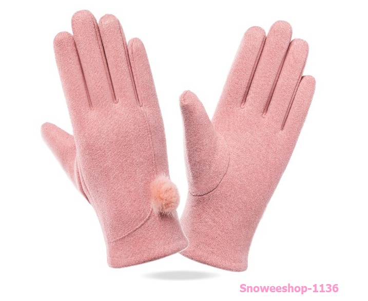 ถุงมือกันหนาวผู้หญิง ถุงมือกันหิมะผ้าแคชเมียร์ทอหนาซับในกำมะหยี่ทรงสลิมใส่แล้วนิ้วดูเรียวไม่พอง แต่งขนเฟอร์สวยมี 3 สี