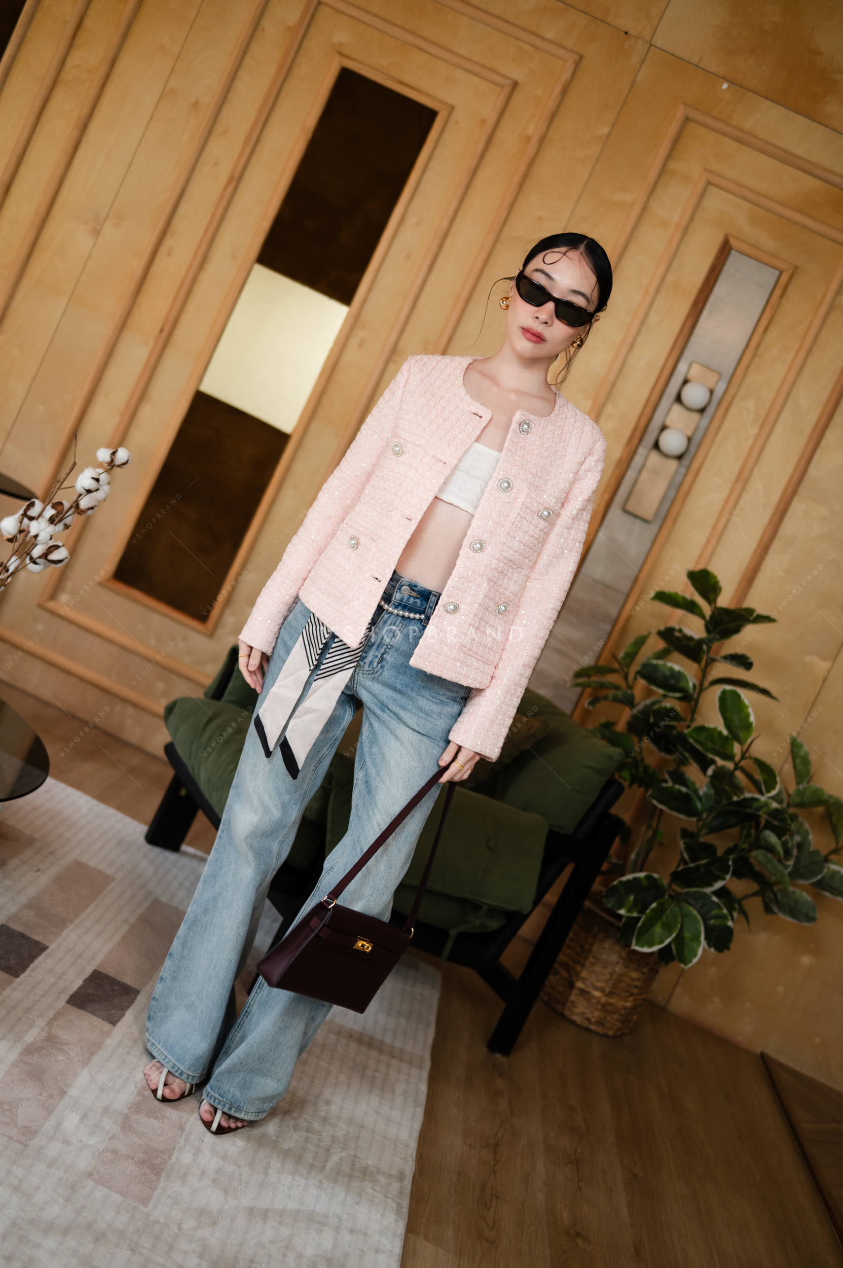 เสื้อคลุมผ้าทวิตทอตารางเลื่อม 4 กระเป๋า