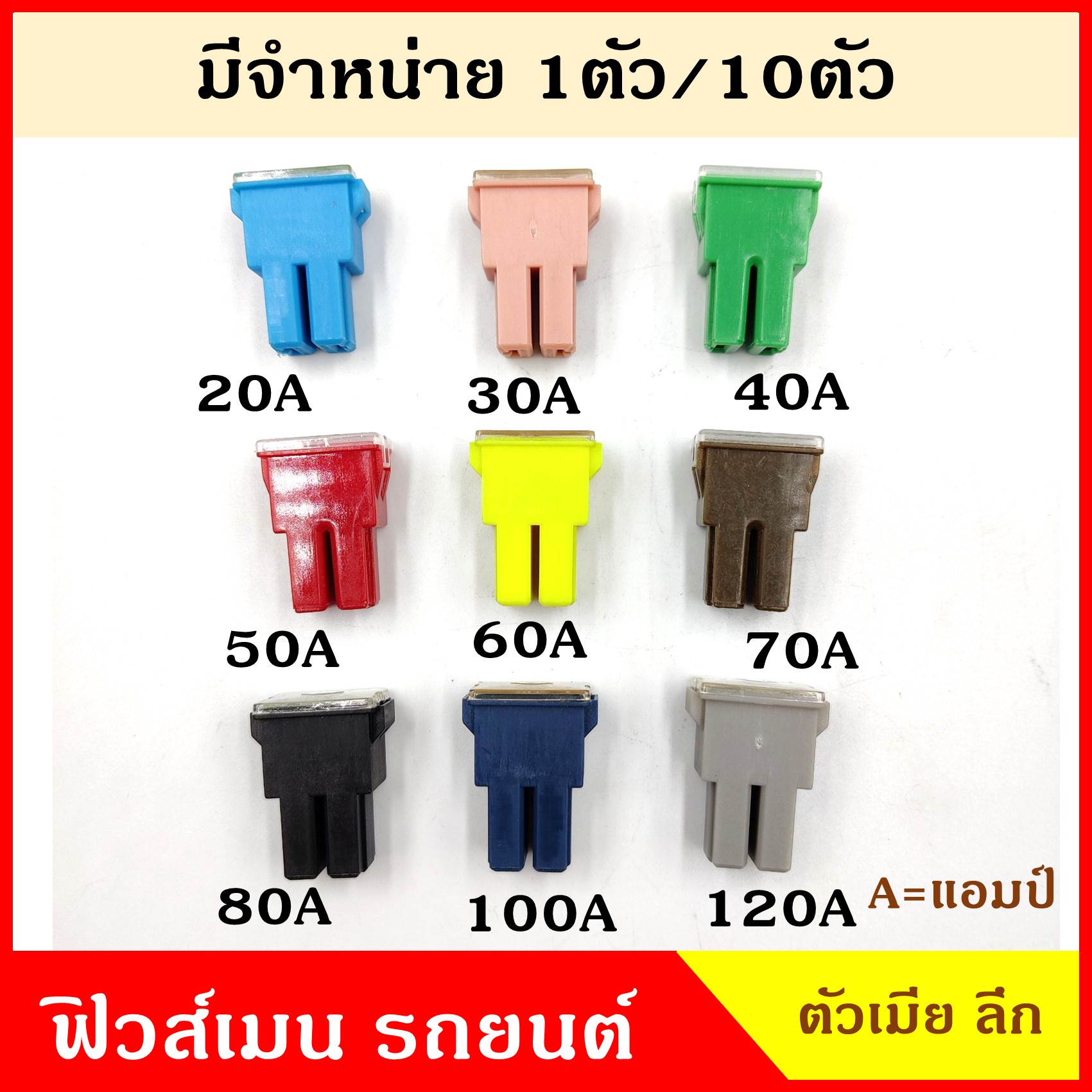 VERA ฟิวส์เมน Main Fuse ตัวเมีย ลึก 20A 30A 40A 50A 60A 70A 80A 100A 120A แอมป์ ฟิวส์เสียบ ฟิวส์รถยนต์ ราคา ตัวละ