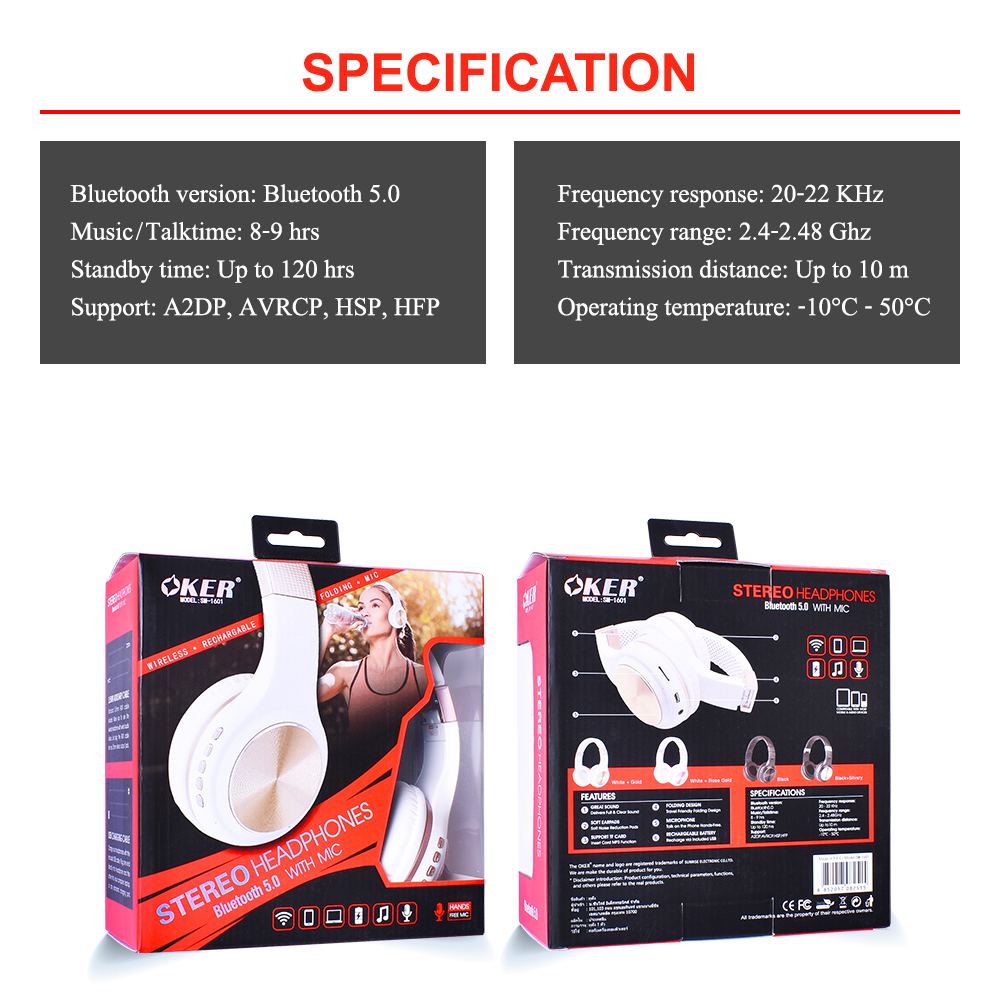 SM-1601 OKER HEADPHONE BLUETOOTH HP-BT-OK-1601X