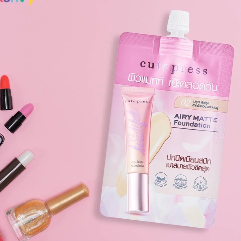 (6ซอง/กล่อง) Cute Press 1-2 Beautiful Airy Matte Foundation 5 g คิวท์เพรส ครีมรองพื้น 5 กรัม