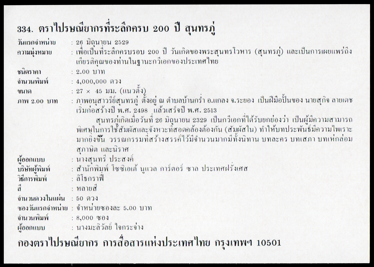 ซองวันแรกจำหน่ายครบรอบ 200 ปี สุนทรภู่ + ประทับตราสถานที่เกี่ยวกับสุนทรภู่