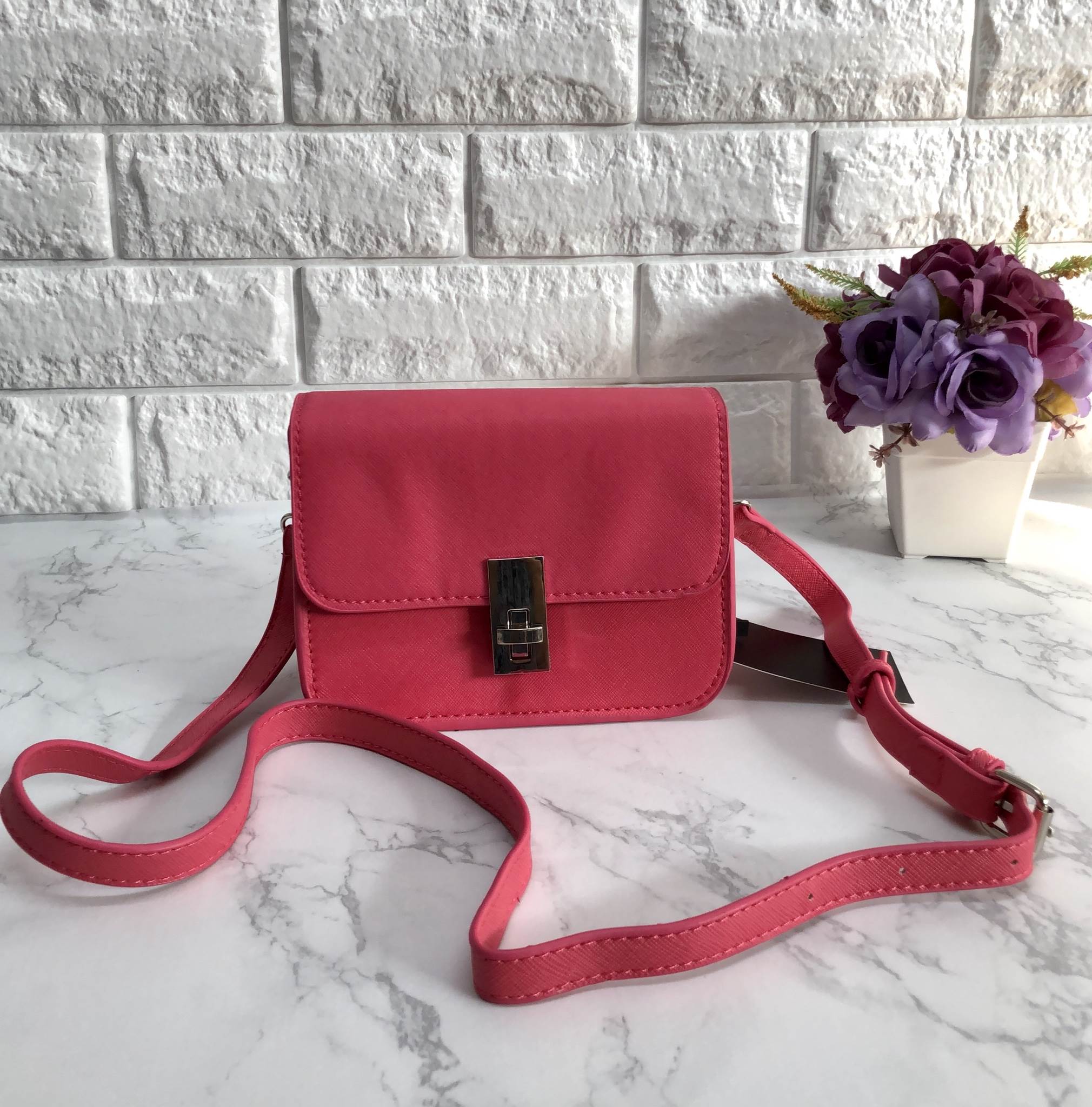 ZARA MINI SHOULDER BAG กระเป๋าแบรนด์เนมซาร่ารุ่นสายดอกไม้-สีชมพู