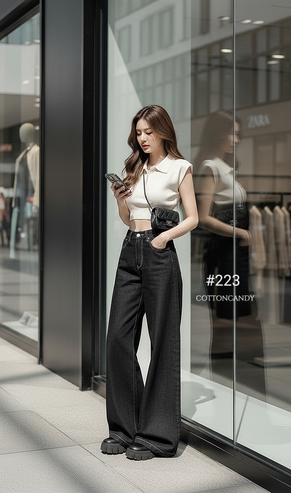 Tag#cottoncandy กางเกงยีนส์ ขากระบอกใหญ่เอวกลางไม่สูงมาก เนื้อยีนส์พรีเมี่ยมโทนสีเข้ม รุ่นนี้ผ้ายีนส์เกรดพิเศษ เกรดแบรนด์ เกรดห้างเท่านั้น ใส่สบายไม่อึดอัด แพทเทิลสวยเป๊ะ ใส่แมทง่ายสุดๆ โทนสีสวยคลาสสิค บอกเลย ทำถึงมากกก
