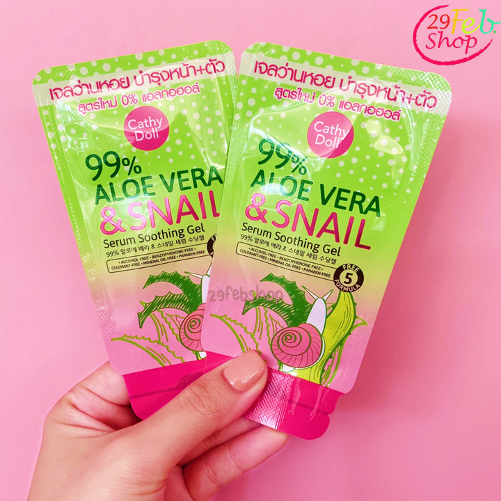 Cathy Doll 99% Aloe Vera&Snail Serum Soothing Gel 10g อโลเวร่าแอนด์สเนลเซรั่มชูทติ้งเจล แบบซอง