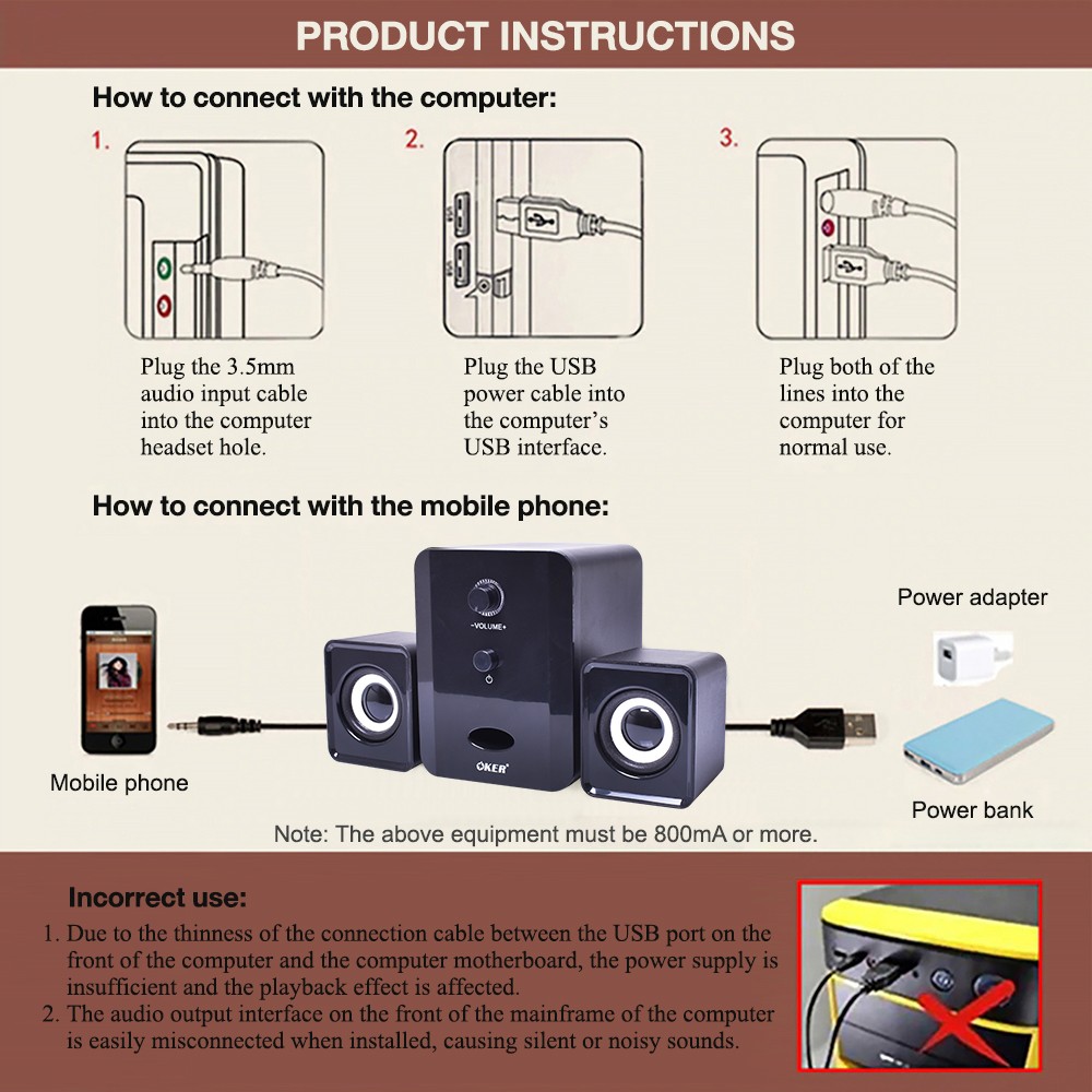 OKER SP-835 OKER DESKTOP SPEAKERS 2.1 USB 650W SP-OK-21-835xx