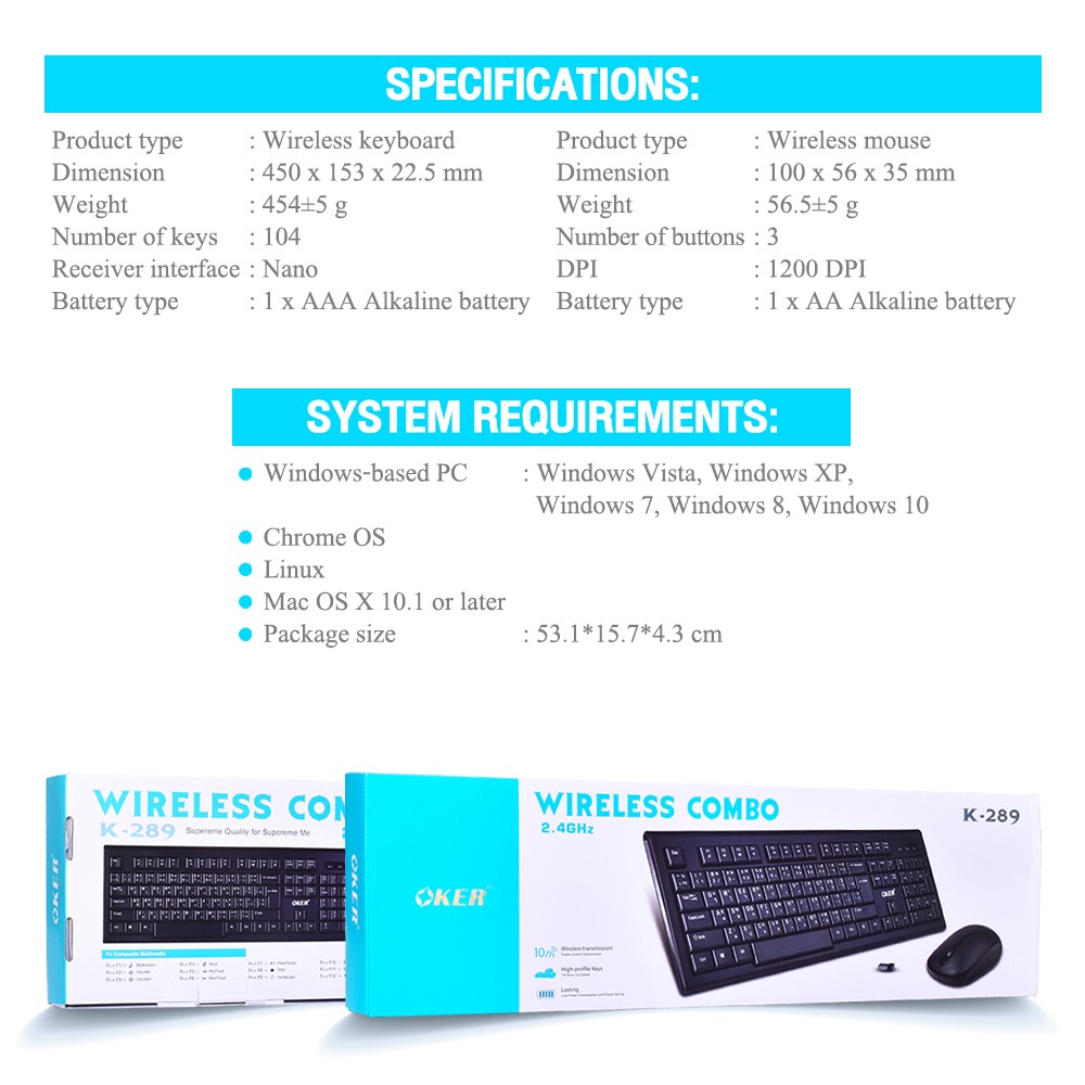 K-289 OKER KEYBOARD+MOUSE Wireless KB-KM-OK-K289B