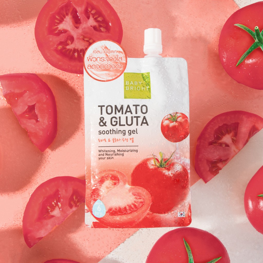 (1ซอง) Baby Bright Snail & Gold / Tomato & Gluta Soothing Gel เบบี้ ไบร์ทซูทติ้งเจล 50 กรัม